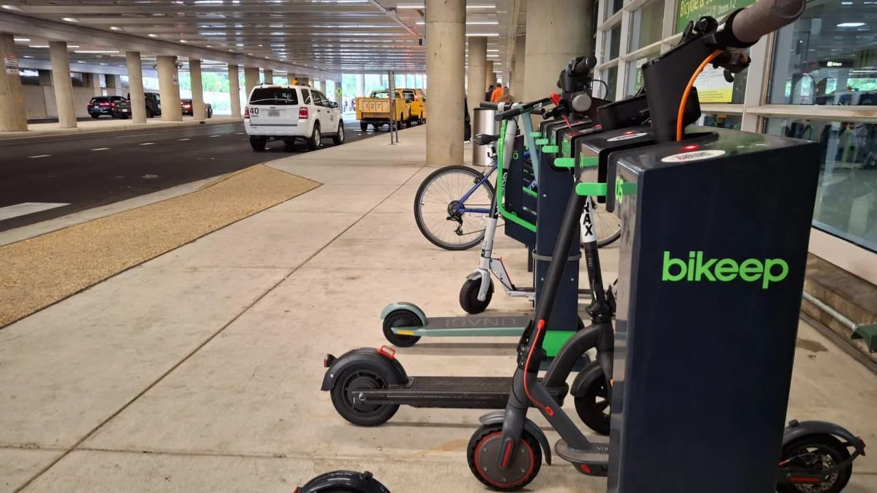 Bikeep e-scooter charging station outside Reagan National Airport