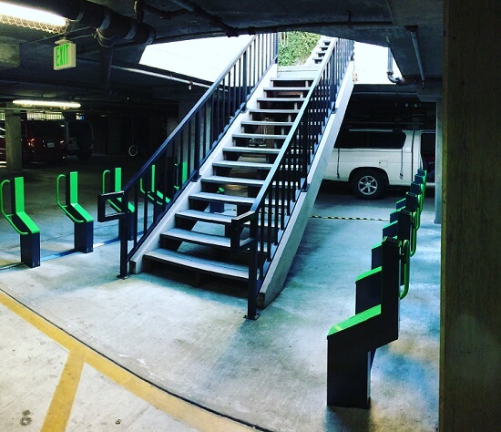 Bike racks in building garage